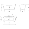 Mexen Montana freestanding bathtub 150 x 75 cm, white, brushed gun gray overflow - 52011507500-66