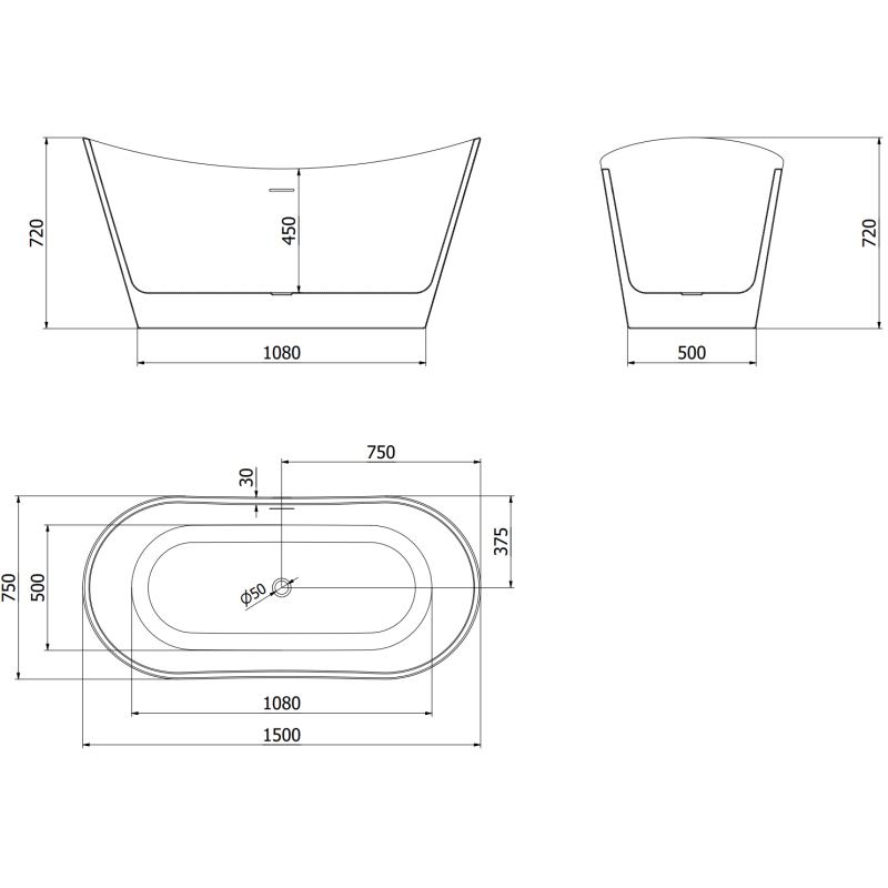 Mexen Montana freestanding bathtub 150 x 75 cm, white, rose gold overflow - 52011507500-60
