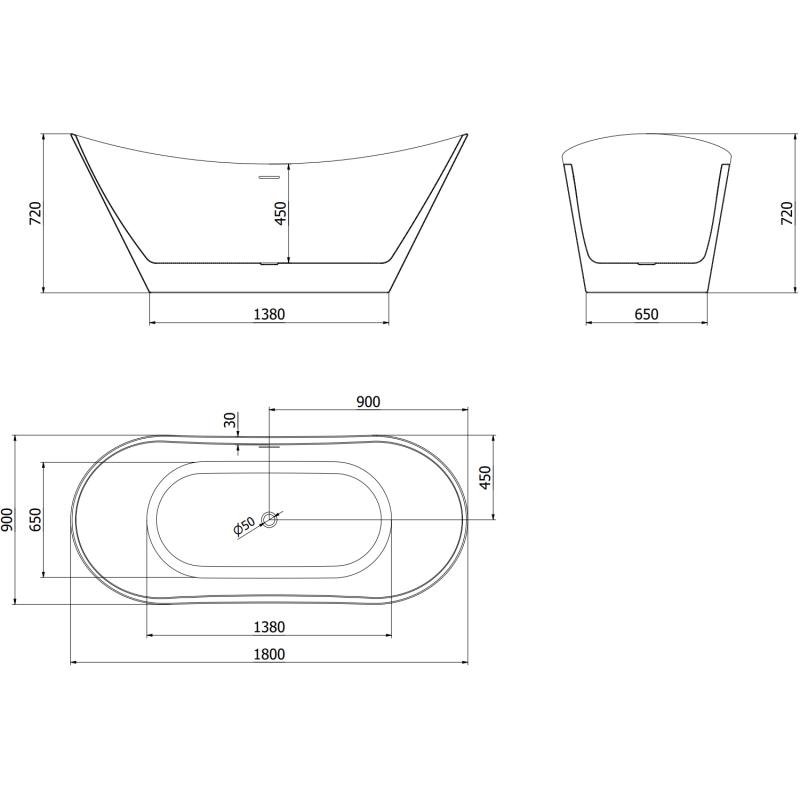 Mexen Montana freestanding bathtub 180 x 90 cm, white/black, brushed copper overflow - 52011809075-65