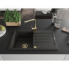 Mexen Bruno Granite Kitchen Sink 1-Bowl with Drainer and Rita Faucet, Black/Gold Metallic - 6513-75-670300-50