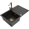 Mexen Bruno 1-bowl granite sink with drainer and kitchen faucet Rita, black/gold metallic - 6513-75-670300-50