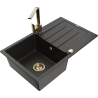 Mexen Bruno 1-bowl granite sink with drainer and Rita kitchen tap, black/gold metallic - 6513-75-670300-50
