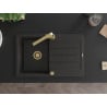 Mexen Bruno 1-bowl granite sink with drainer and Rita kitchen tap, black/gold metallic - 6513-75-670300-50