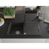 Mexen Bruno granite kitchen sink with 1 bowl, drainer, and Rita faucet, black/silver metallic - 6513-73-670300-70