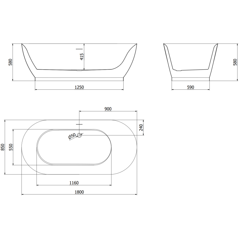 Mexen Roxy freestanding bathtub 180 x 85 cm, white/black, brushed nickel overflow - 51201808575-97