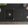 Mexen Bruno granite kitchen sink with 1 bowl, drainer, and Rita faucet, black/silver metallic - 6513-73-670300-70