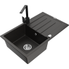 Mexen Bruno granite kitchen sink 1-bowl with drainer and kitchen faucet Rita, black/silver metallic - 6513-73-670300-70