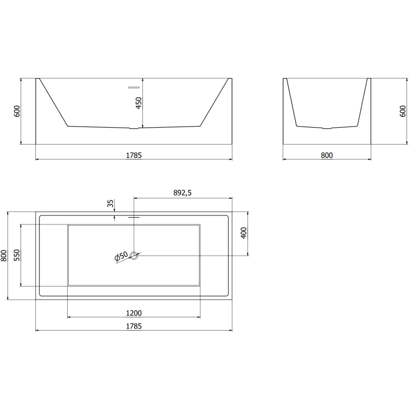 Mexen Vigo freestanding bath 178.5 x 80 cm, white, gold overflow - 51251788000-50