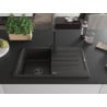 Mexen Bruno Granite Single-Bowl Sink with Drainer and Rita Kitchen Tap, Black/Gold Metallic - 6513-75-670300-70-B