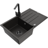 Mexen Bruno 1-compartment granite sink with a drip tray and kitchen mixer tap Rita, Black/Gold metallic - 6513-75-670300-70-B