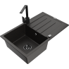 Mexen Bruno granite sink 1-bowl with drainer and kitchen faucet Rita, black/gold metallic - 6513-75-670300-70-B