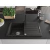 Mexen Bruno 1-Bowl Granite Sink with Drainer and Rita Kitchen Tap, Black/Gold Metallic - 6513-75-670300-70