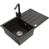Mexen Bruno 1-Bowl Granite Sink with Drainer and Rita Kitchen Tap, Black/Gold Metallic - 6513-75-670300-70