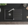Mexen Bruno granite single-bowl sink with drainer and Rita kitchen faucet, black speckled - 6513-76-670300-00