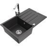 Mexen Bruno granite sink 1-bowl with drainer and Rita kitchen tap, speckled black - 6513-76-670300-00