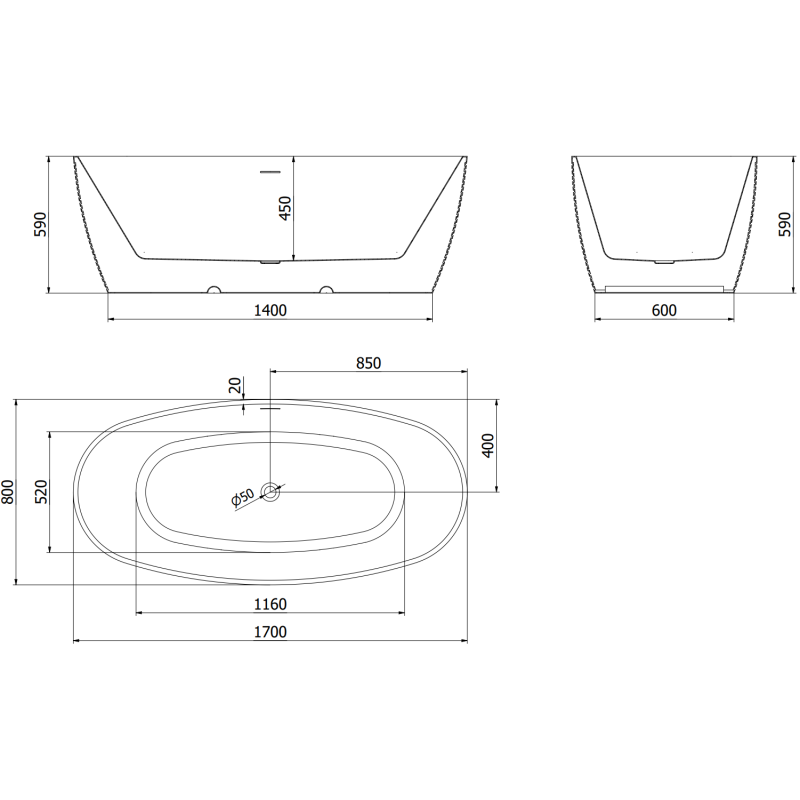 Mexen Lira freestanding bath pattern 170 x 80 cm, white/black, chrome overflow - 52831708075-01