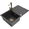 Mexen Bruno 1-bowl granite sink with drainer and Rita kitchen faucet, speckled black - 6513-76-670300-50