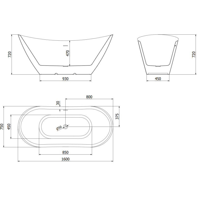Mexen Lotos freestanding bath 160 x 75 cm, white, brushed nickel overflow - 52051607700-97