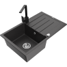 Mexen Bruno granite kitchen sink 1-bowl with drainer and Rita kitchen tap, black speckled - 6513-76-670300-70