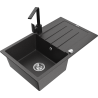Mexen Bruno granite sink 1-bowl with drainer and Rita kitchen faucet, speckled black - 6513-76-670300-70