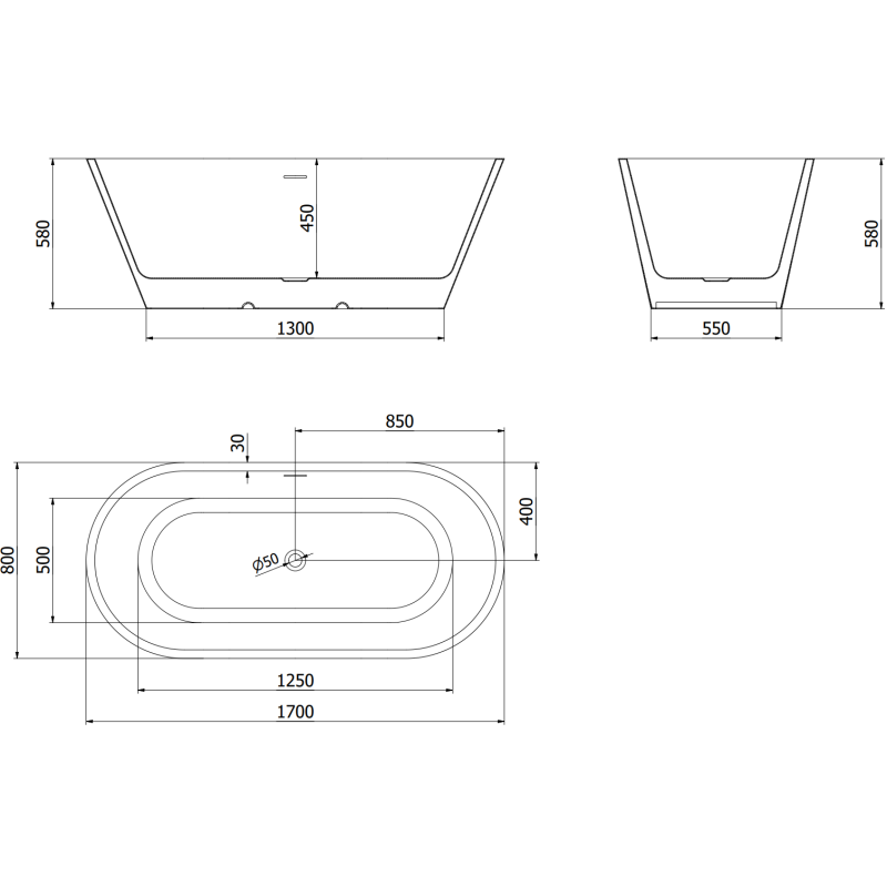 Mexen Luna freestanding bath 170 x 80 cm, white, rose gold overflow - 52031708000-60