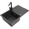 Mexen Bruno 1-bowl granite sink with drainer and kitchen faucet Rita, speckled black - 6513-76-670300-70-B