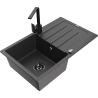 Mexen Bruno granite sink 1-bowl with drainer and Rita kitchen tap, black speckled - 6513-76-670300-70-B
