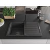 Mexen Bruno granite sink 1-bowl with drainer and Rita kitchen tap, black speckled - 6513-76-670300-70-B