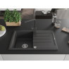 Mexen Bruno 1-bowl Granite Sink with Drainer and Rita Kitchen Faucet, Black Speckled - 6513-76-670300-76