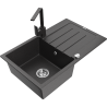 Mexen Bruno 1-bowl Granite Sink with Drainer and Rita Kitchen Faucet, Black Speckled - 6513-76-670300-76