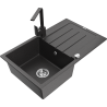 Mexen Bruno Granite Kitchen Sink with 1 Basin, Drainer, and Rita Kitchen Faucet, Black Speckled - 6513-76-670300-76