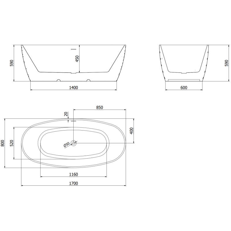 Mexen Olea freestanding bathtub pattern 170 x 80 cm, white/black, overflow rose gold - 52821708075-60