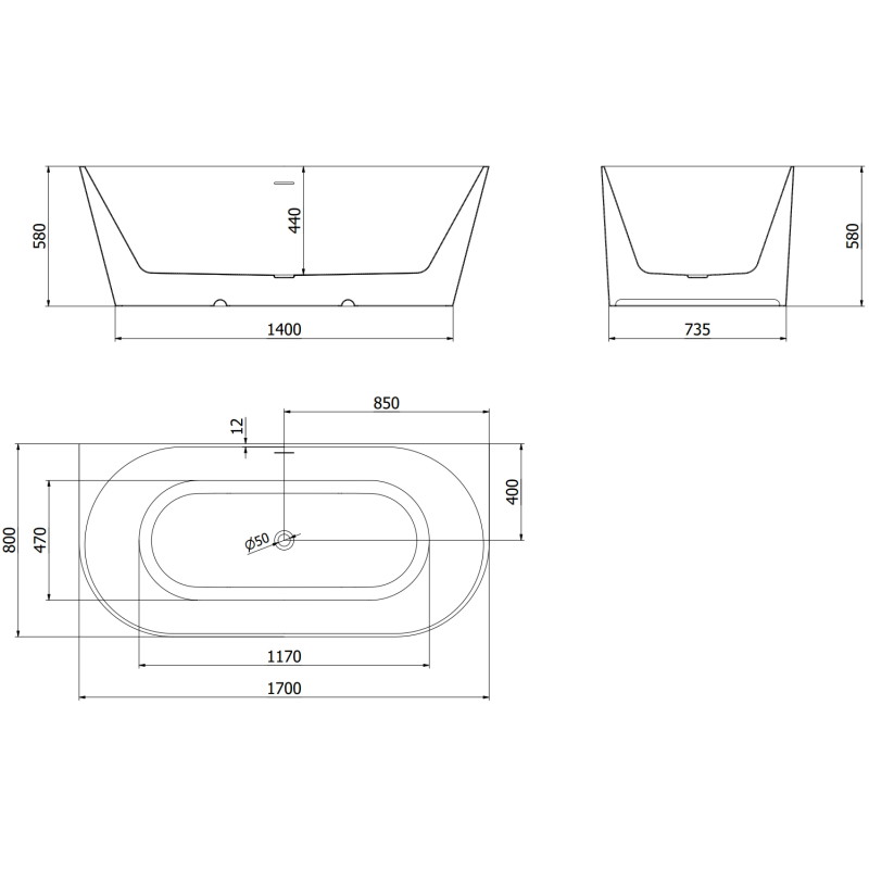 Mexen Oval Slim freestanding back-to-wall bathtub 170 x 80 cm, white, chrome overflow - 52661708000-01