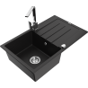 Mexen Bruno granite sink 1-bowl with drainer and kitchen faucet Rita, black - 6513-77-670300-00