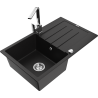 Mexen Bruno granite sink, 1-bowl with drainer and Rita kitchen tap, black - 6513-77-670300-00