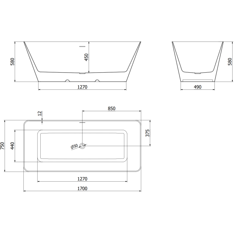 Mexen Velo Slim Freestanding Bath 170 x 75 cm, White, Chrome Overflow - 52811707500-01