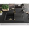 Mexen Bruno granite kitchen sink with 1 bowl, drainer and Rita kitchen tap, black - 6513-77-670300-50