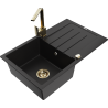 Mexen Bruno 1-bowl granite kitchen sink with drainer and Rita faucet, black - 6513-77-670300-50