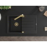 Mexen Bruno 1-bowl granite kitchen sink with drainer and Rita faucet, black - 6513-77-670300-50
