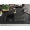 Mexen Bruno granite 1-bowl sink with drainer and Rita kitchen faucet, black - 6513-77-670300-50-B