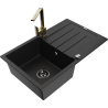 Mexen Bruno granite 1-bowl sink with drainer and Rita kitchen faucet, black - 6513-77-670300-50-B