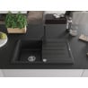 Mexen Bruno 1-bowl granite sink with drainer and Rita kitchen tap, black - 6513-77-670300-70
