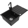 Mexen Bruno 1-Bowl Granite Sink with Drainer and Kitchen Faucet Rita, Black - 6513-77-670300-70