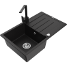 Mexen Bruno granit kitchen sink 1-bowl with draining board and kitchen faucet Rita, black - 6513-77-670300-70