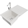 Mexen Cesar Rita White Granite 1-Bowl Kitchen Sink with Drainer and Faucet - 6514-20-670300-00