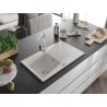 Mexen Cesar single-bowl granite sink with drainer and Rita kitchen tap, white - 6514-20-670300-00