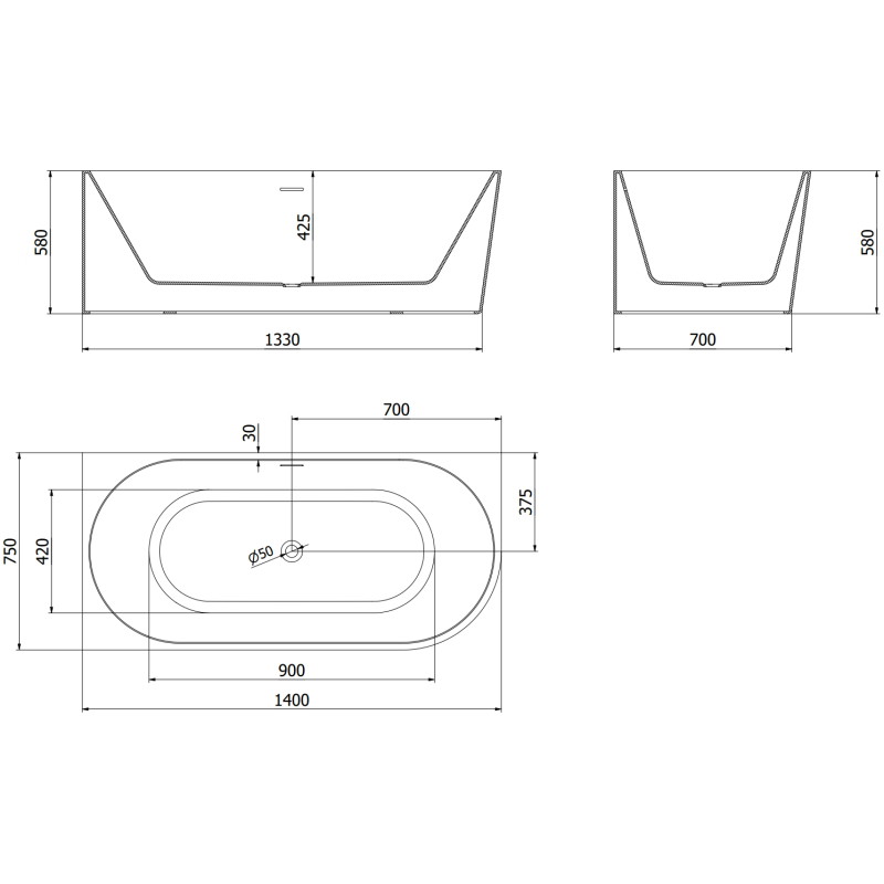 Mexen Mia freestanding corner bathtub left 140 x 75 cm, white/black, brushed gun gray overflow - 52691407575L-66