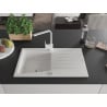Mexen Cesar 1-bowl granite kitchen sink with drainer and Rita kitchen tap, white - 6514-20-670300-20