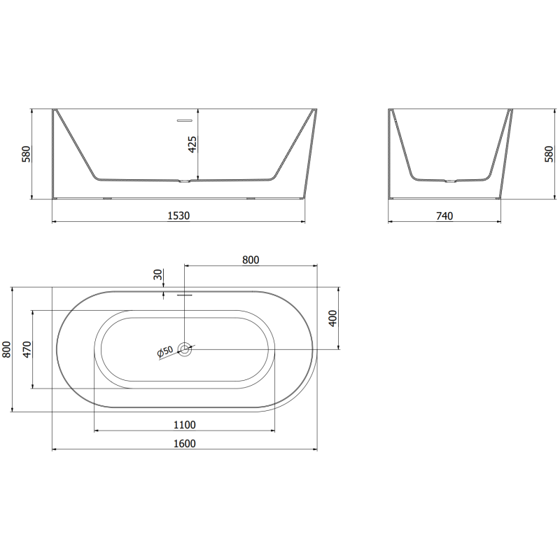 Mexen Mia freestanding corner bathtub left 160 x 80 cm, white/black, chrome overflow - 52691608075L-01