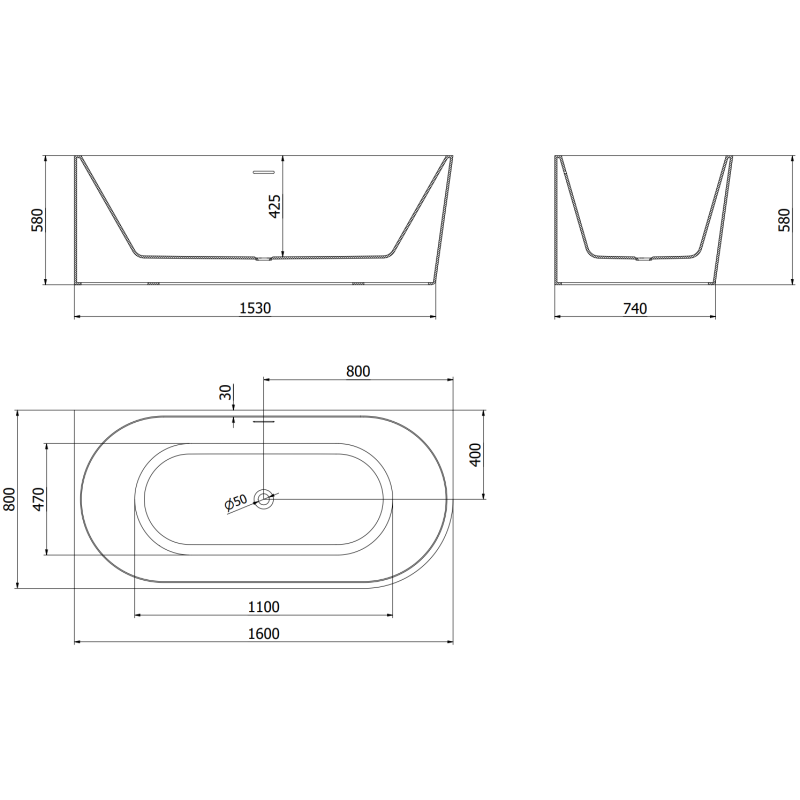 Mexen Mia freestanding corner bathtub left 160 x 80 cm, white/black, brushed gun gray overflow - 52691608075L-66